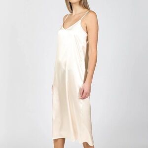 Brunette the label Satin V-Neck Chemise Slip Dress in Ivory